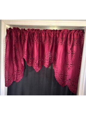 Burgundy Floral Curtain Valance 58"W x 34"L Elegant Scalloped Window